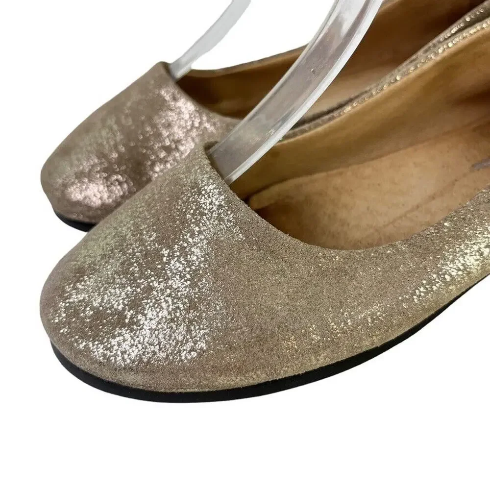 Fs/Ny French Sole Gold Leather Slip On Wedge Loafers Round Toe Womens Shoes sz 6